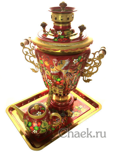 Комбинированный самовар 5 литров "Солнышко" с чайником и подносом