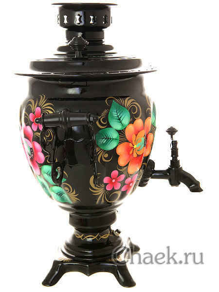 Набор самовар электрический 3 литра с художественной росписью "Жостово на черном фоне" с автоматическим отключением при закипании, арт. 130468к