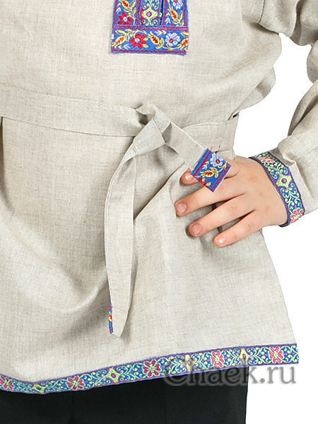 Рубаха косоворотка для мальчика льняная бежевая на возраст 7-12 лет