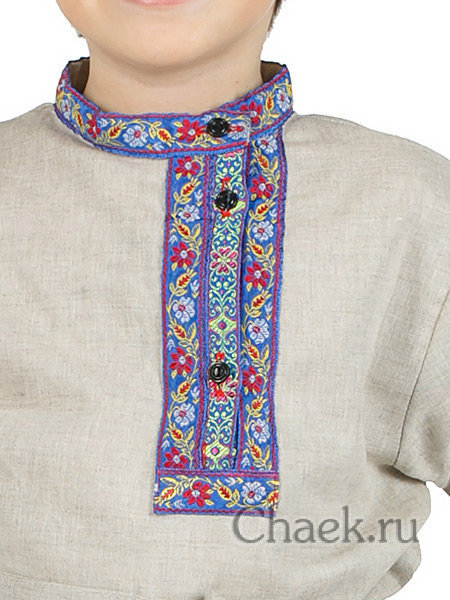 Рубаха косоворотка для мальчика льняная бежевая на возраст 7-12 лет