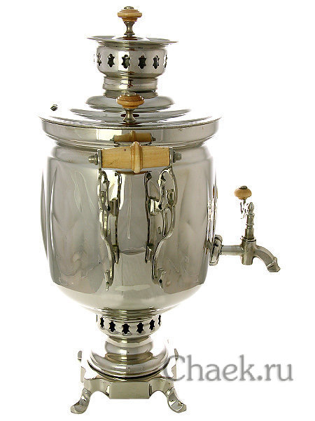 Набор с угольным самоваром 5 л никелированный цилиндр "Листья" Набор с угольным самоваром 5 л никелированный цилиндр "Листья"