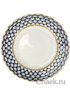 Фарфоровая десертная тарелка 180 мм форма Тюльпан рисунок Кобальтовая сетка Императорский фарфоровый завод