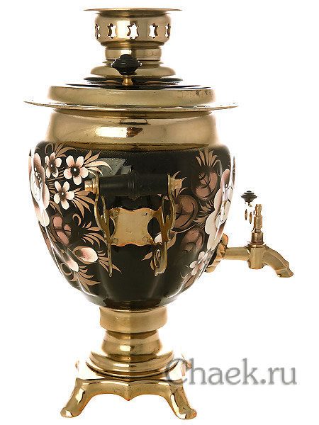 Набор самовар электрический 3 литра с художественной росписью "Жостово на черном фоне", арт. 199876