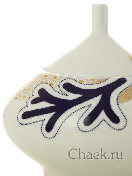 Сахарница форма Купольная рисунок Синий узор Императорский фарфоровый завод