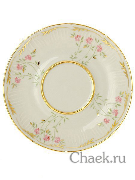 Фарфоровый бокал с блюдцем форма "Рельефный" рисунок "Розочки" Дулево