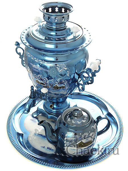 Набор самовар электрический 3 литра с художественной росписью "Зимний вечер" с автоматическим отключением при закипании, арт. 155648а