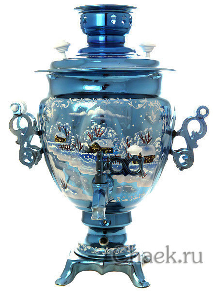 Набор самовар электрический 3 литра с художественной росписью "Зимний вечер" с автоматическим отключением при закипании, арт. 155648а