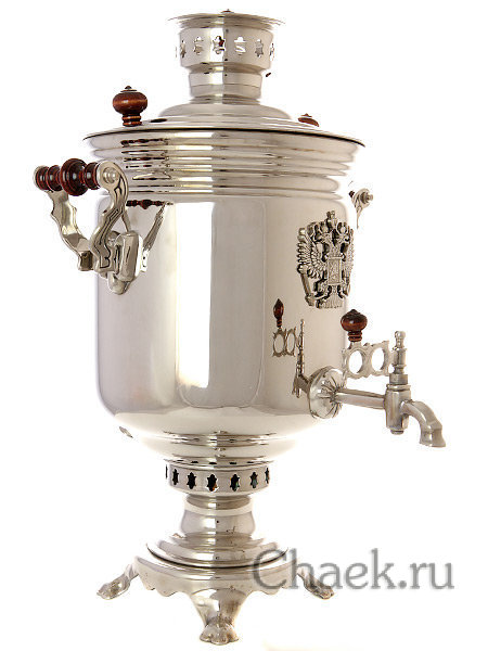 Комбинированный самовар 7 л никелированный цилиндр с накладным Гербом РФ