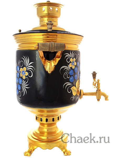 Набор с угольным самоваром 7 литров с росписью "Рябина зимняя"