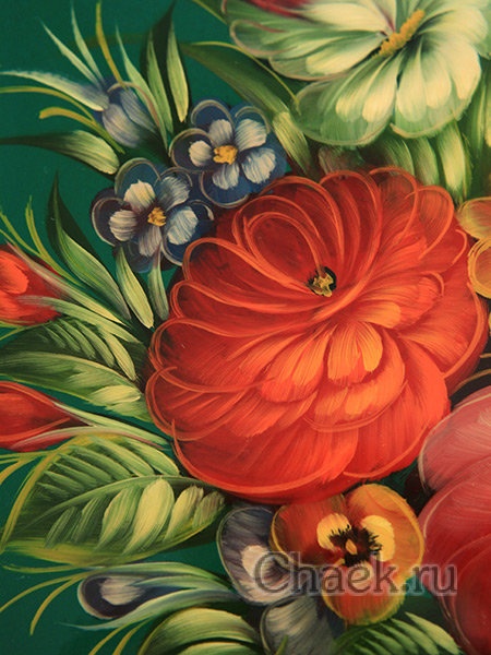 Поднос с росписью "Букет на зеленом", овал с фигурным краем, арт. 2089