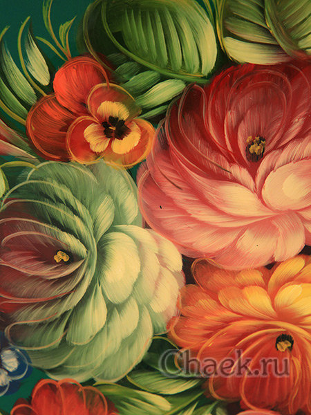 Поднос с росписью "Букет на зеленом", овал с фигурным краем, арт. 2089