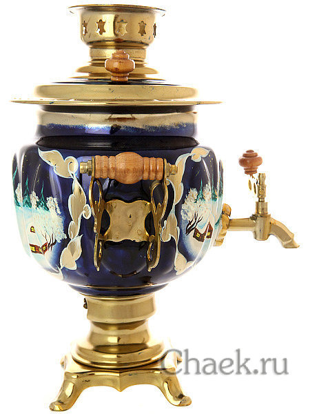 Набор самовар электрический 3 литра с художественной росписью "Зимняя деревня",  арт. 155691