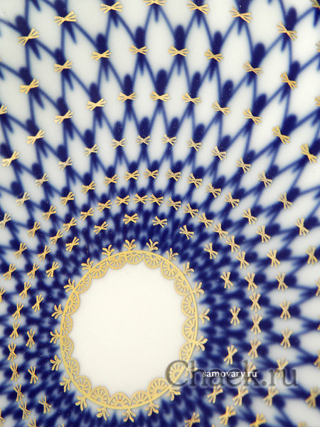 Фарфоровая сухарница форма Тюльпан рисунок Кобальтовая сетка Императорский фарфоровый завод