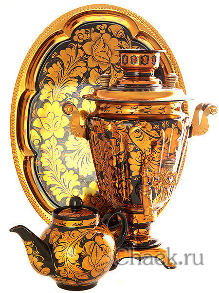 Набор самовар электрический 3 литра с художественной росписью "Золотая  хохлома", арт. 140457