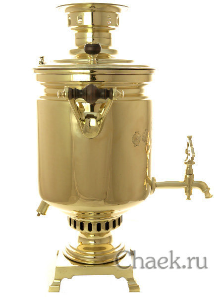 Комбинированный самовар 8 л желтый латунный с медалями фабрика братьев Шемариных