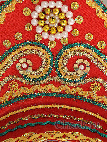 Русский кокошник "Фантазия" красный