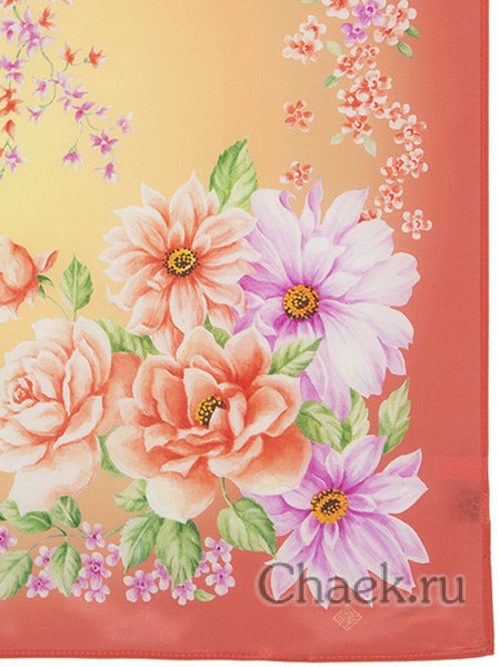 Платок шелковый (крепдешин) "Под пение птиц" 1503-3, 65х65 см