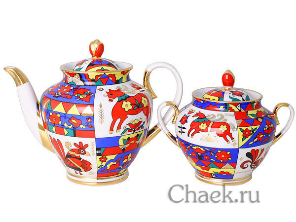 Сервиз чайный форма Весенняя рисунок Народные узоры 6/20 Императорский фарфоровый завод