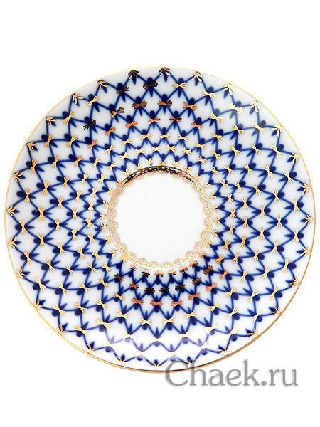 Чайная пара ЛФЗ форма Тюльпан рисунок Кобальтовая сетка Императорский фарфоровый завод