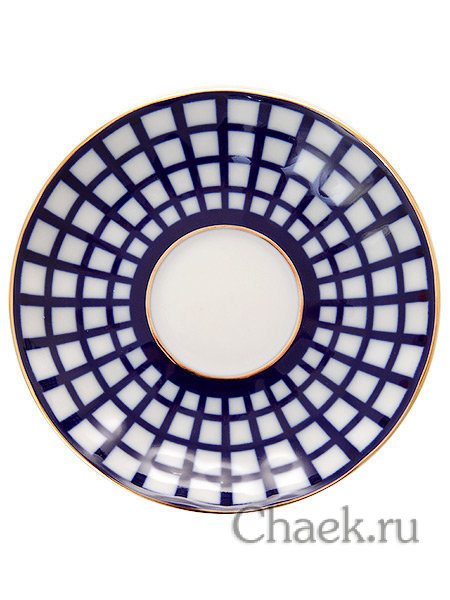 Чайная пара форма Тюльпан рисунок Кобальтовая клетка Императорский фарфоровый завод