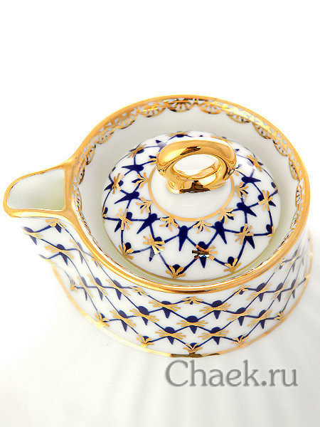 Сливочник форма Волна рисунок Кобальтовая сетка Императорский фарфоровый завод