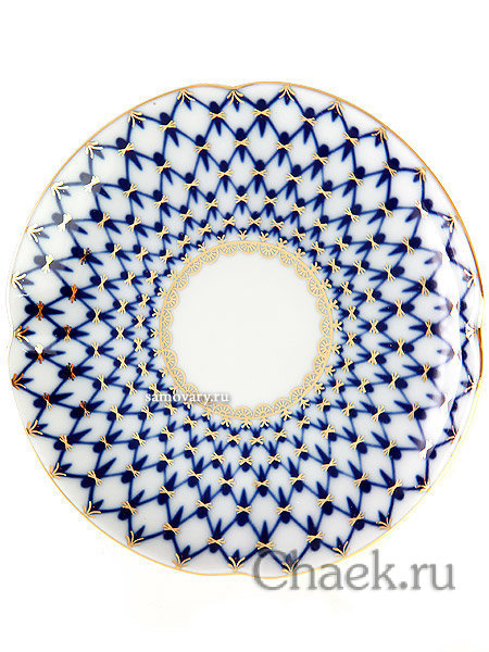 Фарфоровая чайная пара с крышечкой форма Подарочная-2 рисунок Кобальтовая сетка Императорский фарфоровый завод