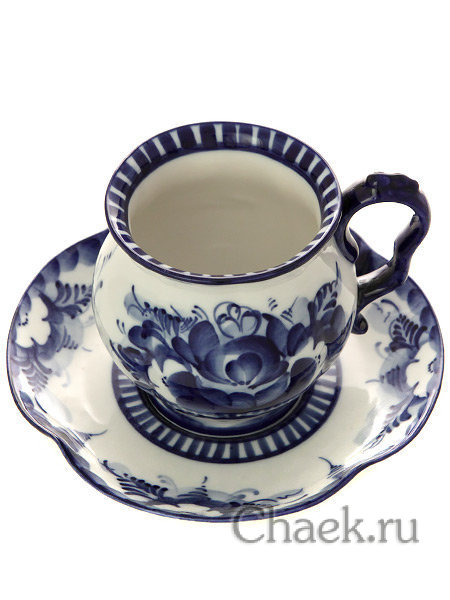 Чайная пара с художественной росписью Гжель "Голубая рапсодия"