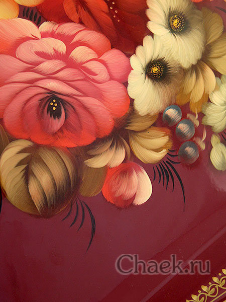 Поднос с художественной росписью "Букет на красном фоне", прямоугольный, арт. 2421