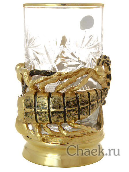 Набор для чая с подстаканником Златоуст "Скорпион" позолоченный