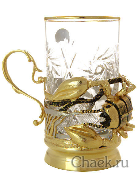 Набор для чая с подстаканником Златоуст "Скорпион" позолоченный
