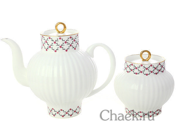 Сервиз чайный форма Волна рисунок Розовая сетка 6/20 Императорский фарфоровый завода