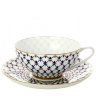 Фарфоровая чайная чашка с блюдцем форма Купольная рисунок Кобальтовая сетка Императорский фарфоровый завод