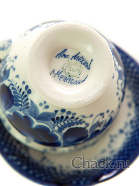 Чайная пара с художественной росписью Гжель "Ландыш"