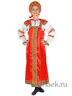 Русский народный костюм &quot;Василиса&quot; атласный комплект красный сарафан и блузка XS-L
