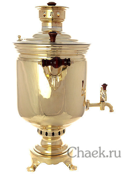 Набор угольный самовар 7 л желтый цилиндр с позолоченными подстаканниками "Вокзалы Москвы"