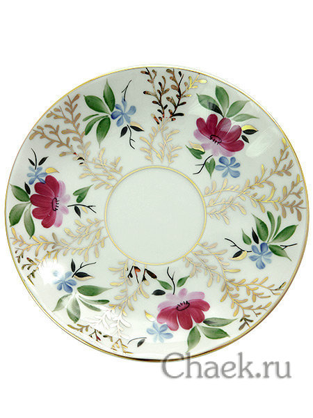 Чайная пара форма Тюльпан рисунок Золотые травки Императорский фарфоровый завод