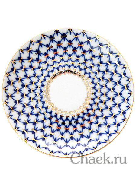 Фарфоровая чайная чашка с блюдцем форма Тюльпан рисунок Кобальтовая сетка Императорский фарфоровый завод