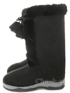 Женские черные валенки на завязках и формованной подошве, 212Ш-012