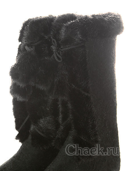 Женские черные валенки на завязках и формованной подошве, 212Ш-012