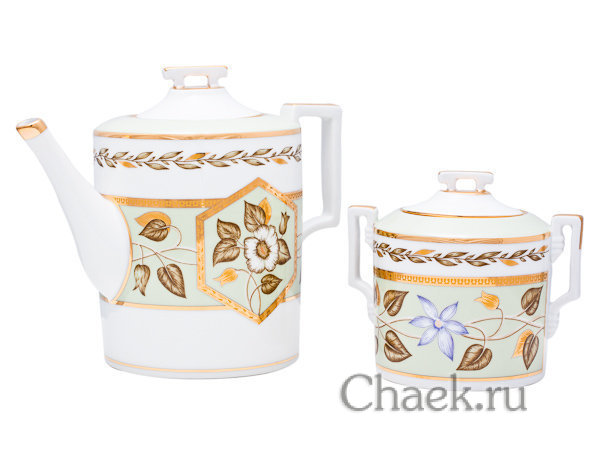 Сервиз чайный форма Гербовая рисунок Нефритовый фон 6/20 Императорский фарфоровый завод