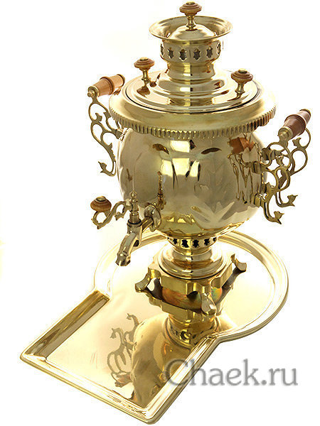 Самовар дровяной 4,5 л желтый шар в наборе "Подарочный"