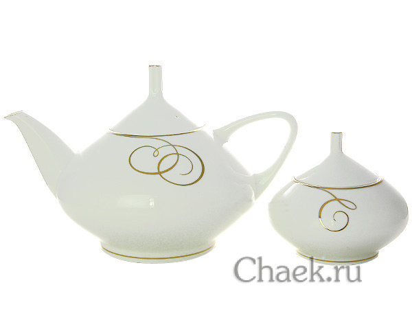 Сервиз чайный форма Купольная рисунок Золотые завитки 6/14 Императорский фарфоровый завод