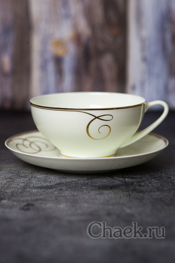 Сервиз чайный форма Купольная рисунок Золотые завитки 6/14 Императорский фарфоровый завод