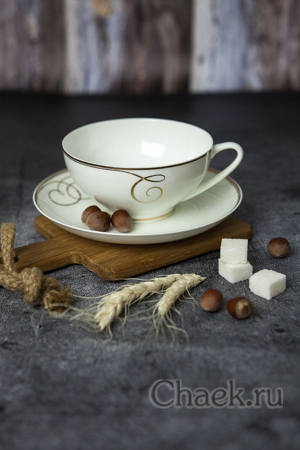 Сервиз чайный форма Купольная рисунок Золотые завитки 6/14 Императорский фарфоровый завод