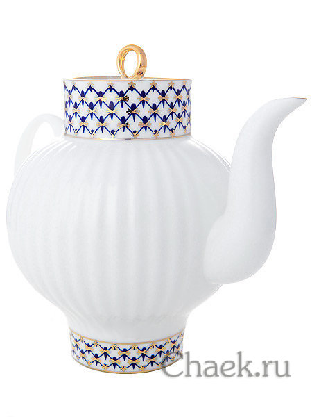 Фарфоровый заварочный чайник форма Волна рисунок Кобальтовая сетка Императорский фарфоровый завод Фарфоровый заварочный чайник форма Волна рисунок Кобальтовая сетка Императорский фарфоровый завод
