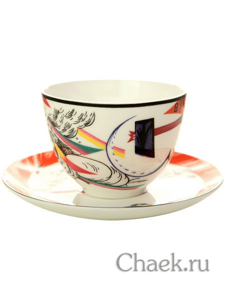 Чайная чашка с блюдцем форма Весенняя-2 рисунок Красный флаг ИФЗ Чайная чашка с блюдцем форма Весенняя-2 рисунок Красный флаг ИФЗ