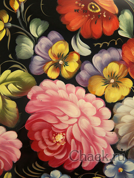 Поднос с художественной росписью "Букет на черном", прямоугольный, арт. 5052