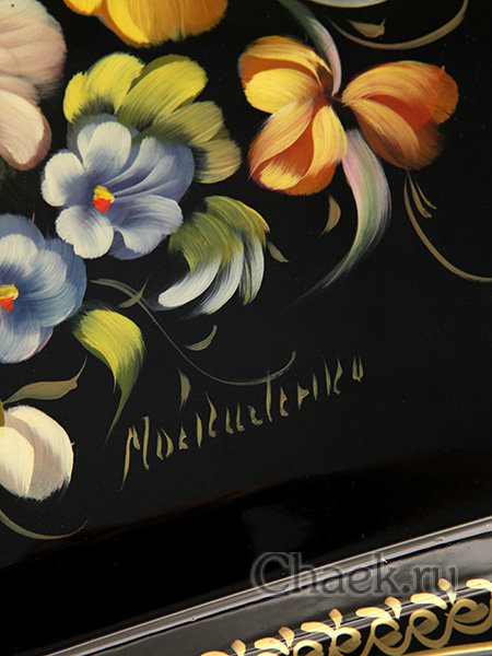 Поднос с художественной росписью "Букет на черном", прямоугольный, арт. 5052