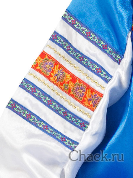 Русский народный костюм "Василиса" для женщины атласный комплект васильковый сарафан и блузка, XS-L