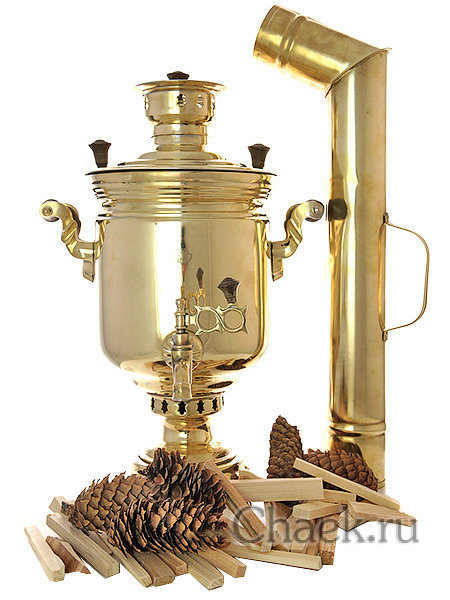 Самовар на дровах 5 л желтый "цилиндр" с трубой в подарок